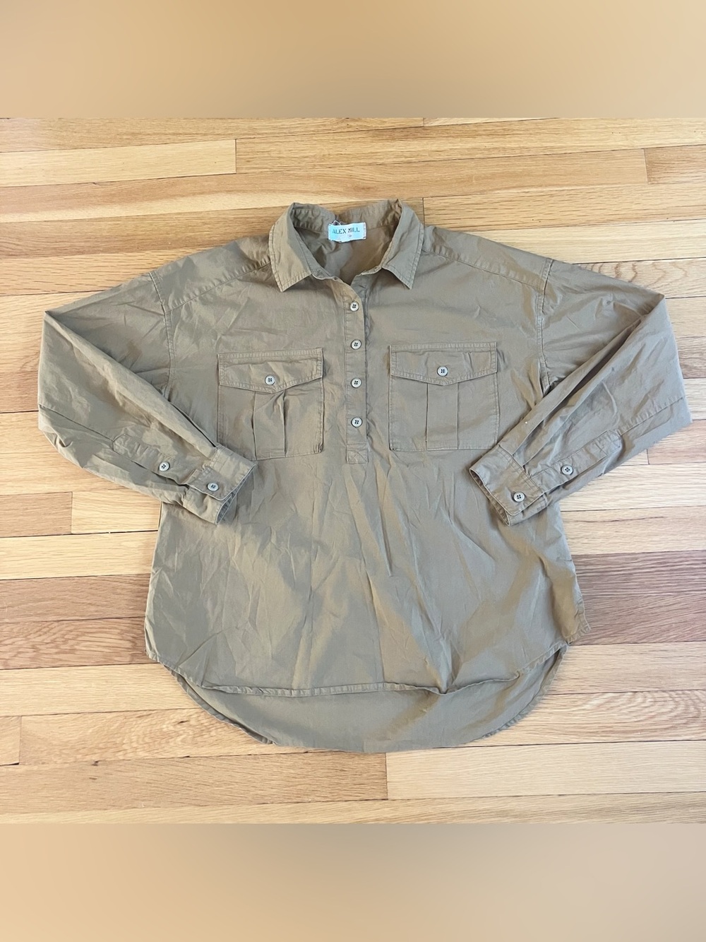 Alex Mill Khaki Camel Brown Cotton Minimal Wash & Go Popover Pocket Shirt Medium